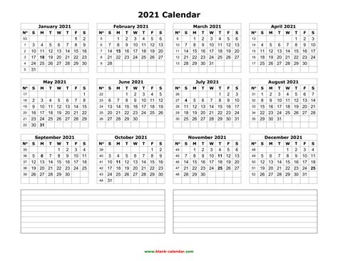 Free Printable Yearly Calendar 2021 With Boxes Free Letter Templates