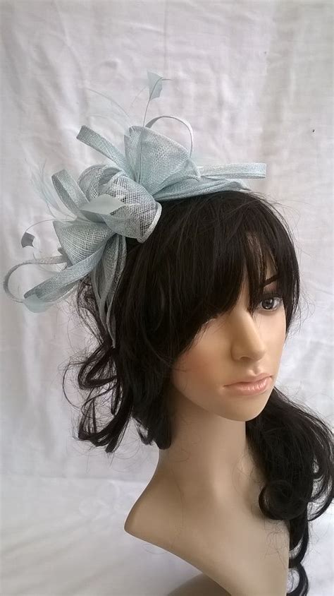 Stunning Pale Peppermint Blue Rosette Sinamay And Feather Etsy Wedding Hair Clips