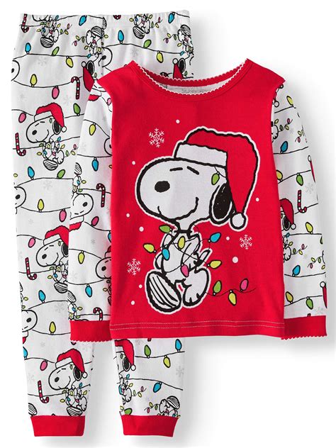 Snoopy Christmas Long Sleeve Tight Fit Pajamas 2pc Set Toddler Girls