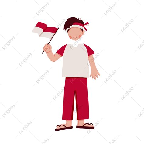 Ilustrasi Karakter Laki Laki Memakai Atribut Baju Merah Putih Png