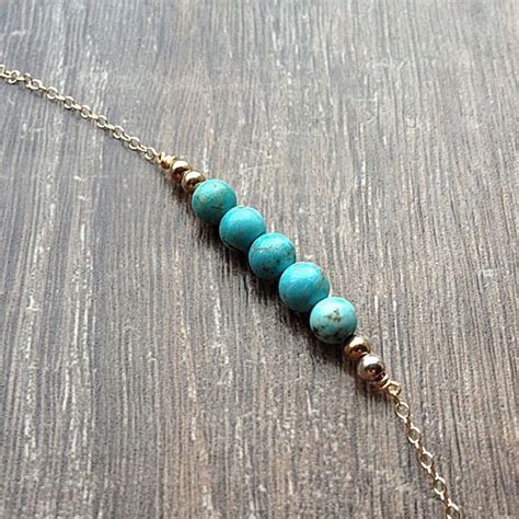 Turquoise Bar Necklace Real Turquoise Necklace Gold Fill Or Etsy
