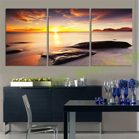 3 Piece Wall Art Sunset Sea Canvas Painting Wall Pictures For Living R