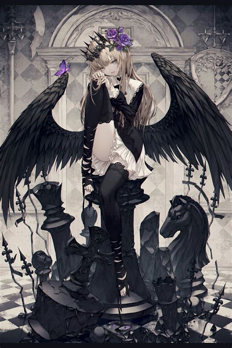 Anime Fallen Angel Girl With Black Wings