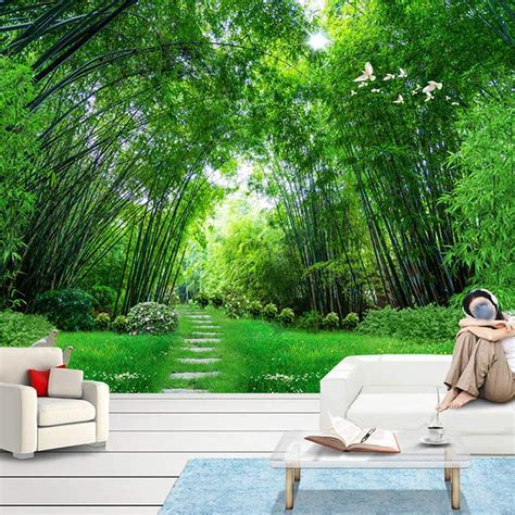 Wpfzh Mural 3d Papel De Pared Bosque De Bambú Verde Pintura Mural Sala