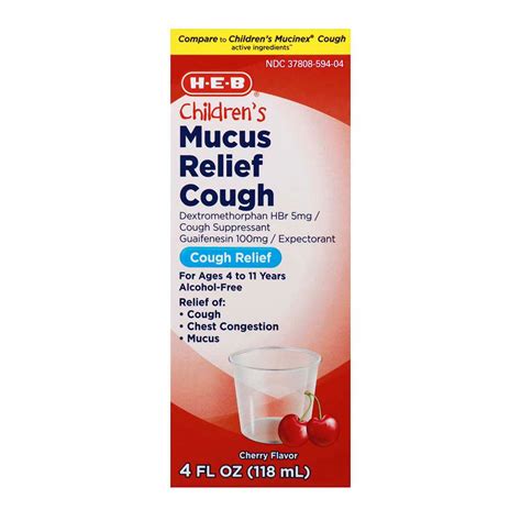 H E B Childrens Mucus Relief And Cough Liquid Cherry Flavor Shop