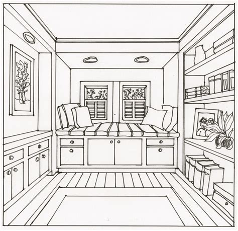 Window Seat Drawing Perspective Drawing Architecture Room