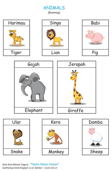 Kosa Kata : Nama-Nama Hewan Dalam Bahasa Inggris | Buat Belajar Anak