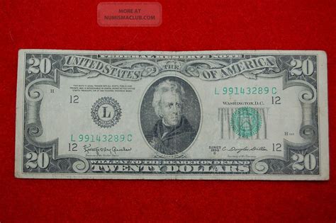 1950 D Series 20 Twenty Dollar Bill Federal Reserve Note San Francisco