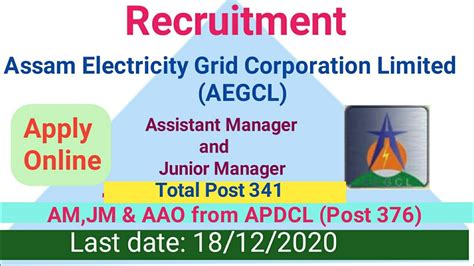 Recruitment In Apdcl Aegcl Assistant Manager Junior Manager And