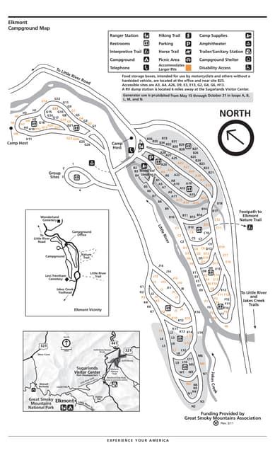 Great Smoky Mountains National Park Deep Creek Campground Map