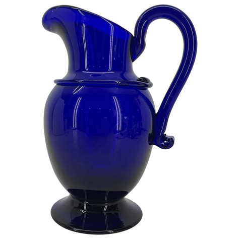 Old Cobalt Blue Glass Pitcher With Large Handle Scandinavian Circa 1900 Ubicaciondepersonas