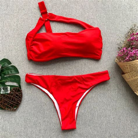 buy brazilian thong bikini set push up women 2 piece swimsuit high waisted