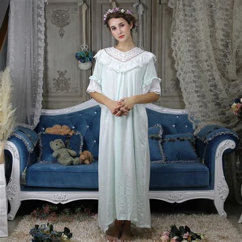 Womens Cozy Cotton Nightgown Victorian Vintage Nightdress Pajamas Lace