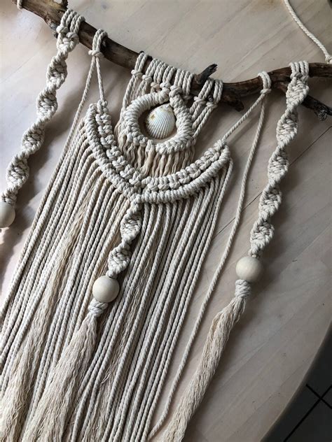 Driftwood Macrame Wall Hanging With Seashell Accent Boho Etsy