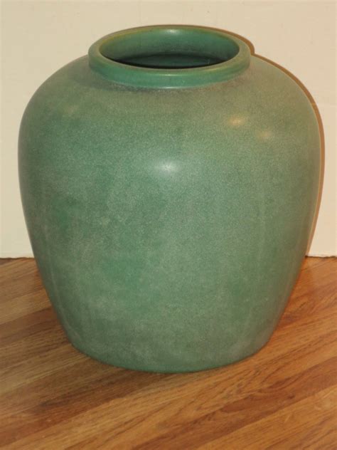 Large Antique Teco Pottery Matte Green Vase With Double Stamp Etsy