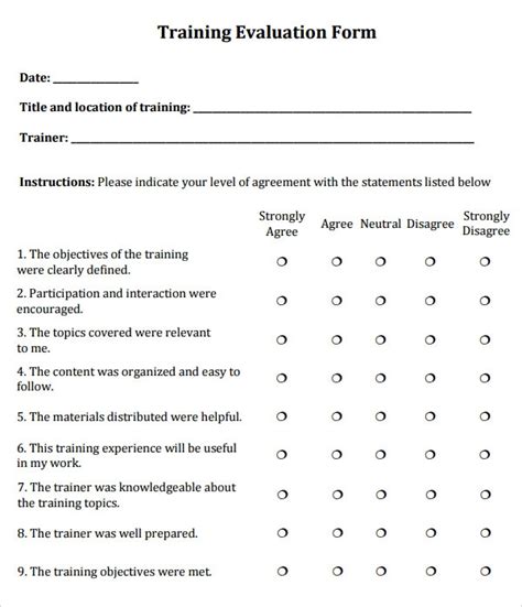 Training contract training agreement between employer and employee template. 7+ Sample Training Evaluations | Sample Templates