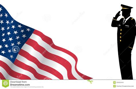 Solider Standing In Front Of Us Flag Saluting Stock Vector