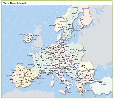Eurail Map With Travel Times Eurail Map Europe Train Travel Europe Map