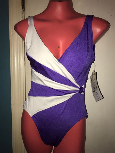 Vintage 1980s Nwt Catalina Swimsuit Vintage Purple And White Swimsuit