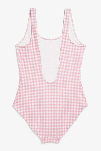 Deep Back Swimsuit Pink Gingham Swimsuits Monki In 2020 Pink