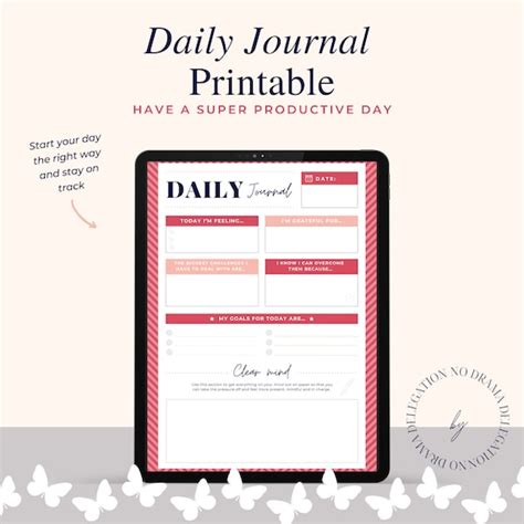 Daily Journal Page Printable Daily Journaling Printable Etsy