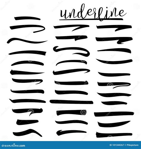 Set Of Underlines Lettering Lines Vector Illustration Handwritten Mark