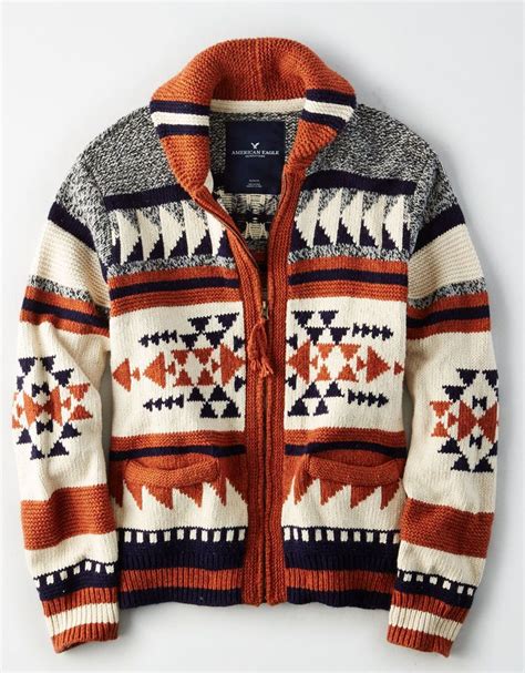 American Eagle Mens Southwestern Shawl Cardigan Sweater M Nwt Fast