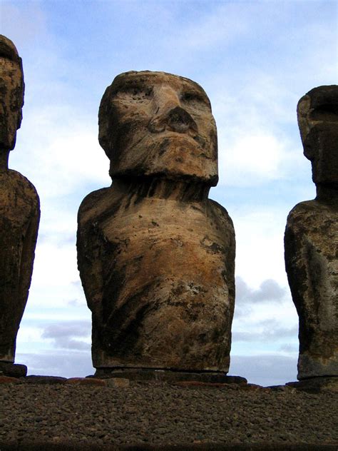Gigantic Moai Statues And Heads In Polynesian Easter Island