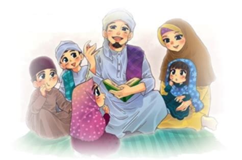 Karena dengan makan bersama, kamu sekeluarga bisa saling tukar cerita. Gambar Keluarga Bahagia Kartun Muslim