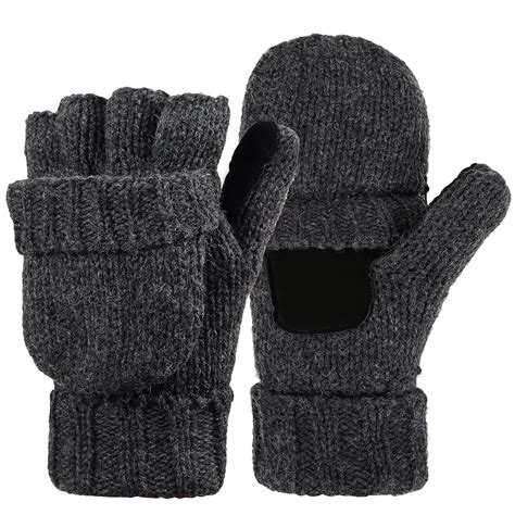 Hde Womens Winter Wool Fingerless Mittens Warm Convertible Gloves