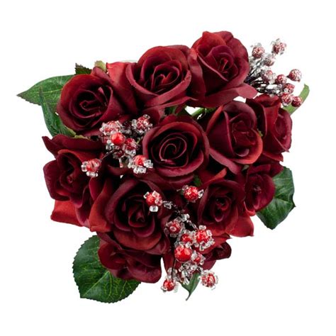 Burgundy Rose Bundle With Frosted Red Berries 32cm