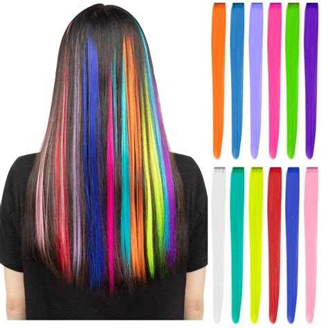 12 Pcs Colored Party Highlights Colorful Clip In Hair Extensions 22