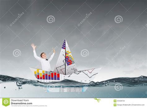 Businessman In Boat Made Of Paper Stock Photo Image Of Report Data