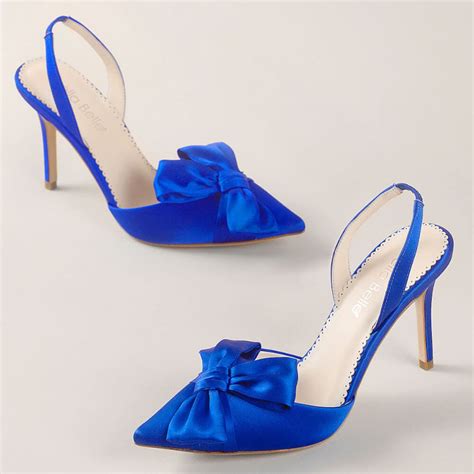 Royal Blue Slingback Heels With Asymmetrical Bow