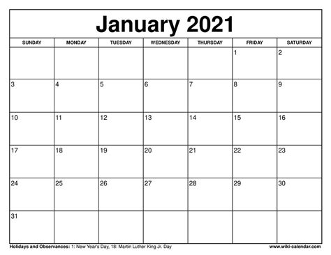 Free Printable January 2021 Calendars For Printfree Calendar 2021 With
