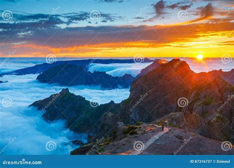 Sunset Over The Mountains Madeira Stock Image Image Of Rock Beauty