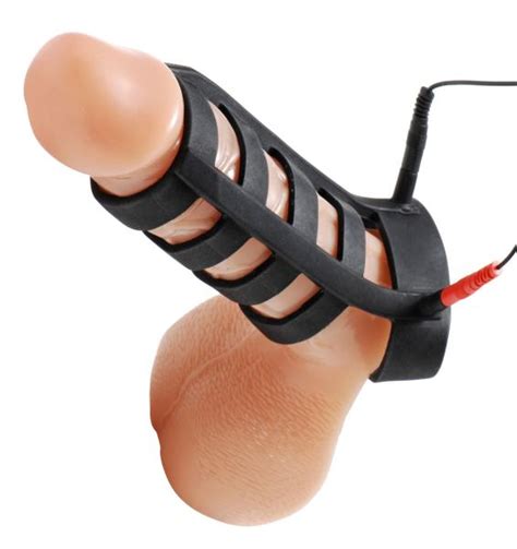 Power Cage Silicone E Stim Cock And Ball Sheath Black On
