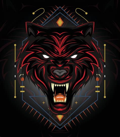 Red Wolf Logo Design Or Angry Wolves Illustration With Dark Style