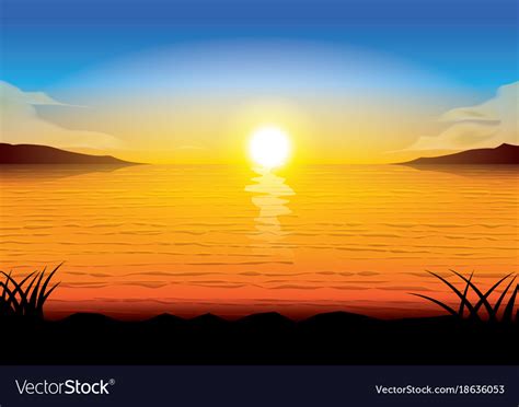 Silhouette Sea Sunset Royalty Free Vector Image