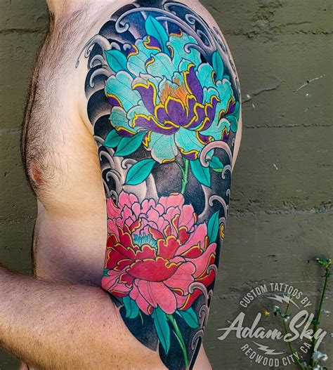 Peony Flower Half Sleeve Tattoo By Me Adam Sky Hold Fast Studio