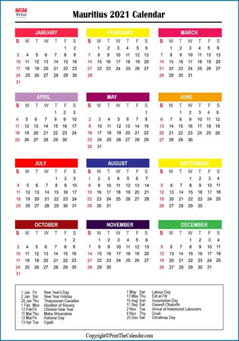 2021 Holiday Calendar Mauritius Mauritius 2021 Holidays
