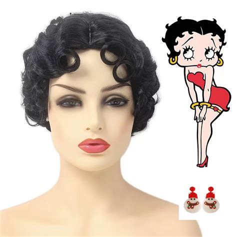 1920s Black Wavy Wig Betty Boop Hairstyle Wig Vintage Hairstyle For