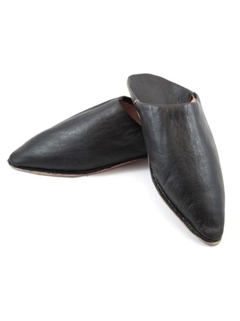 Mens Pointed Black Leather Slippers