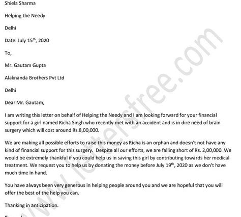 Sample Letter Asking For Financial Assistance For Hospital Bill Ethel