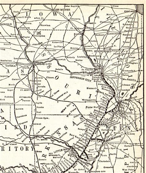 1908 Antique Cotton Belt Route Railway System Map St Louis Etsy