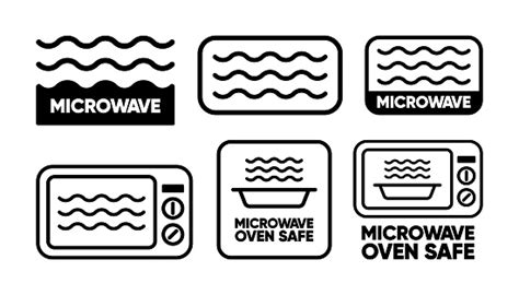 Microwaves Flat Linear Icons Labels For The Safety Of Using Cookware In