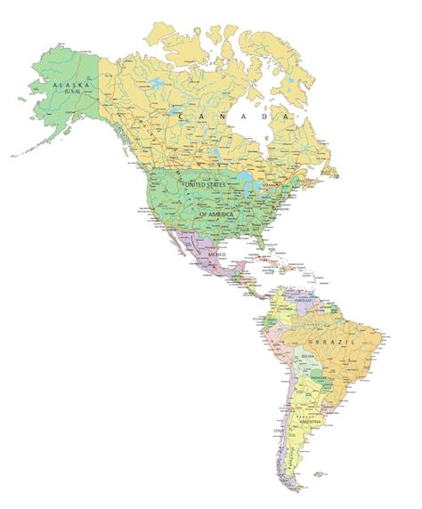 Américas Mapa Político Editable Altamente Detallado Con Etiquetado