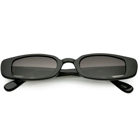 Sunglass La Extreme Thin Small Rectangle Sunglasses Neutral Colored Lens 49mm Black