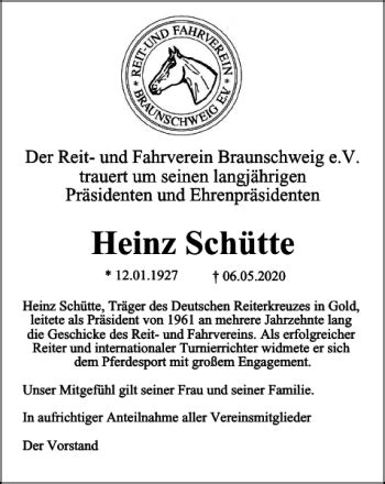 Traueranzeigen von Heinz Schütte trauer38 de