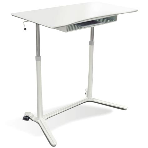 Mobile Sit And Stand Desk Adjustable Height White Dcg Stores